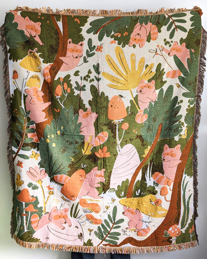 The Secret Raccoon Forest - Tapestry Throw Blanket