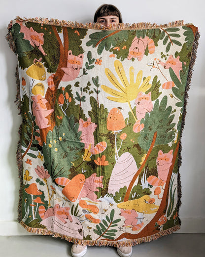 The Secret Raccoon Forest - Tapestry Throw Blanket