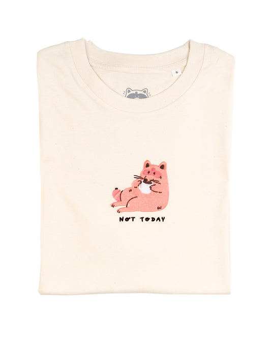 Not Today - Raccoon Embroidered Natural White T-shirt